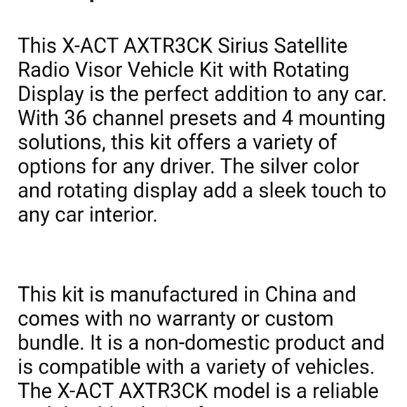 Sirius Satellite Radio Visor Vehicle Kit  X-ACT AXTR3CK  New - Picture 2 of 2